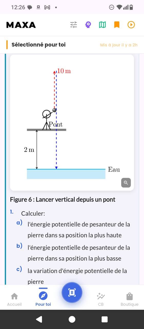 Écran d’accueil de l’application MAXA
